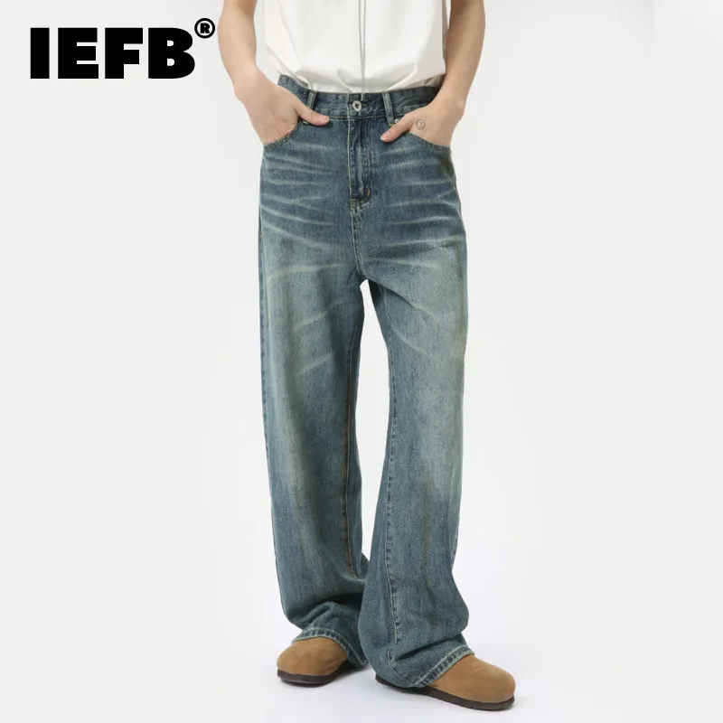 

IEFB High Street New Men's Jeans Loose Summer Vintage Washing Straight Male Denim Pants Casual Wide Leg Trousers 2024 9C6320