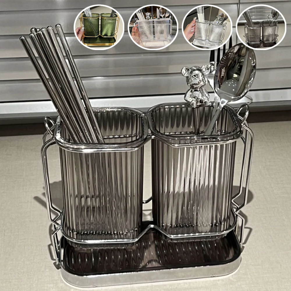 

Wall Mounted Kitchen Cutlery Organizer Light Luxury Chopstick Spoon Holder Stainless Steel Utensil Drying Rack 19.5x9.2x16.2cm