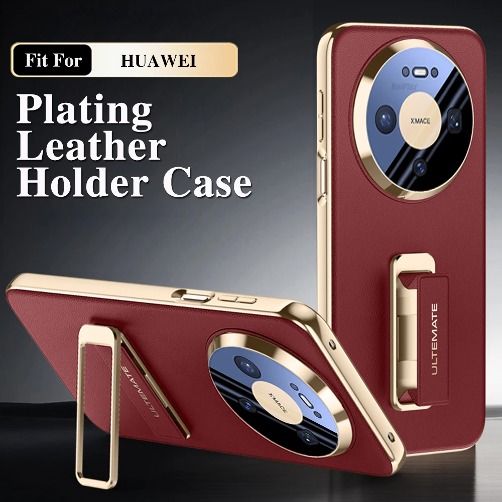 

Luxury Plating Leather Case For HUAWEI Mate 80 Pro Mate80 Alloy Bracket Wristband Holder Hard Slim Good Texture Original Cover