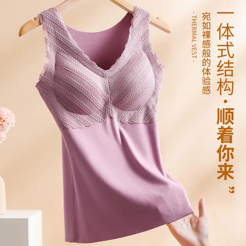 Vest Underwear with Chest Pad Fleece-lined Thickened Inner Wear Slim Bottoming Brushed Heating Top