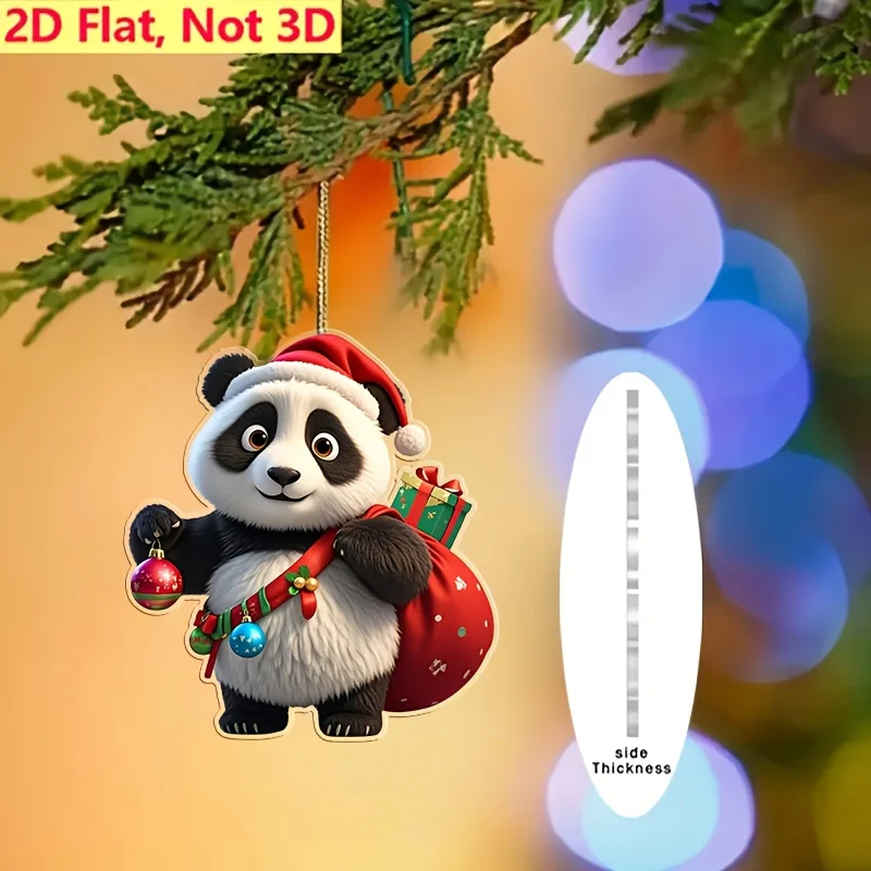 2D عيد الميلاد الباندا سيارة قلادة مع قبعة سانتا شقي شنقا زخرفة الاكريليك زينة احتفالية ملحق عطلة هدية المحفظة #1