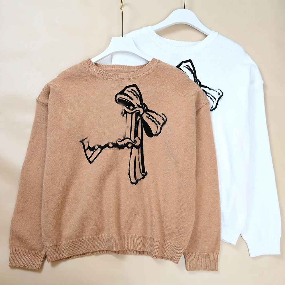 

Autumn Winter New Sle Women's Anti-Aging round Ne Knitted Long Sve Loose Fit Overhead Sweater Floral Embroidery Fce