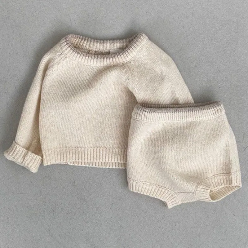 

Newborn Baby Girl Boy Cotton Knitted Clothes Set Sweater+Shorts 2PCS Infant Toddler Thermal Underwear Winter Baby Clothes 6M-2Y