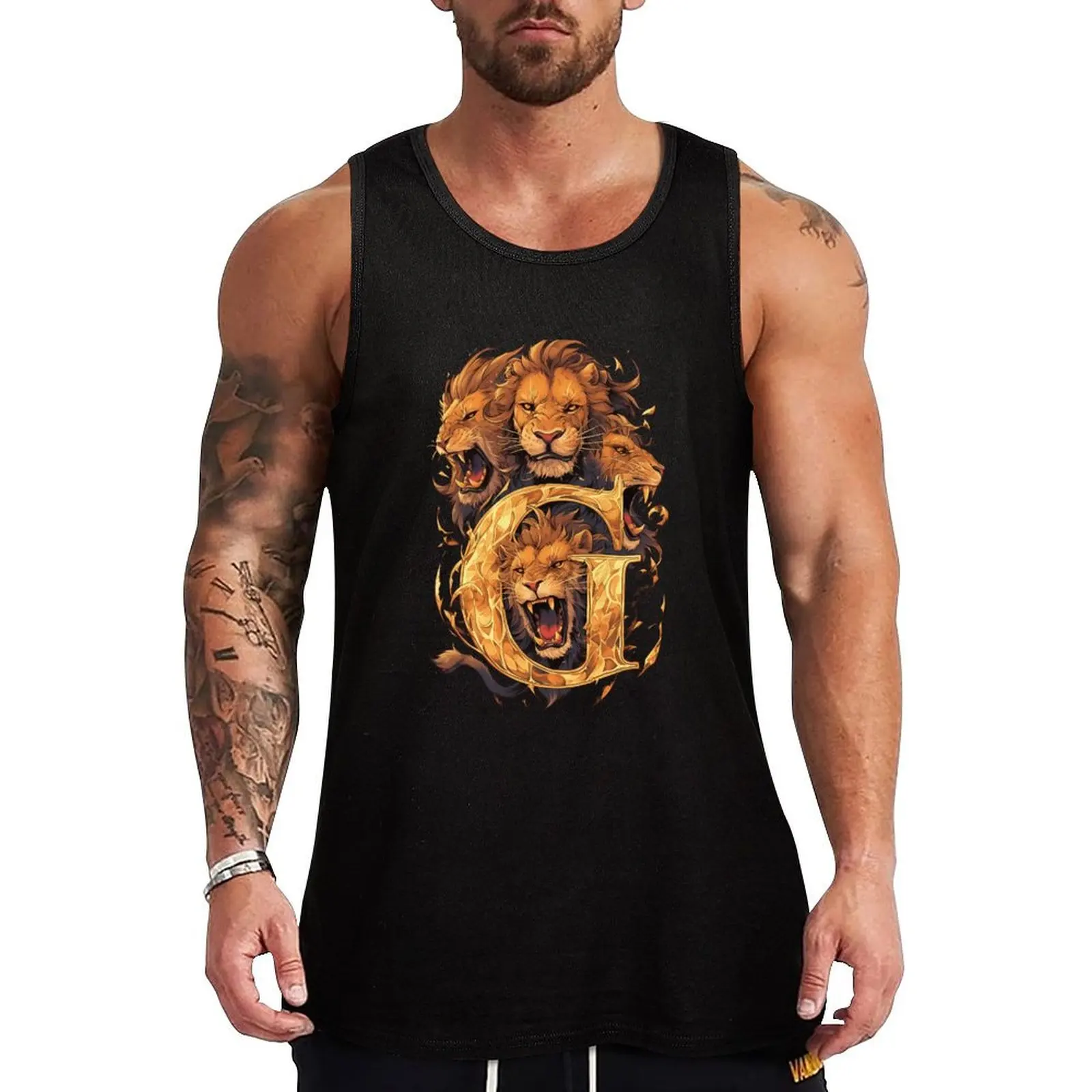 Four Lions and the Letter G - Fantasy Tank Top Moisture Wicking Tank Top Anti Sweat Workout Shirt