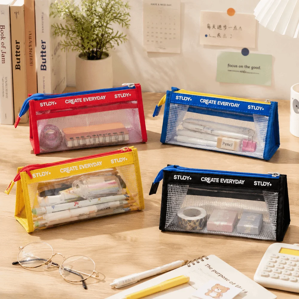 Multiple Layers Transparent Pencil Case Clear Dirt-resistant Zipper Pencil Box Large Capacity Waterproof Makeup Brush Bag