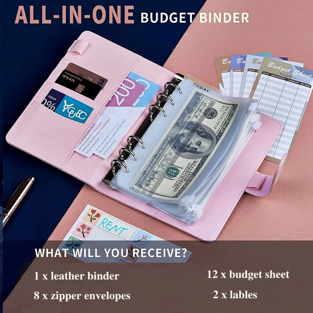 Neue Material A6 PU Leder Budget Binder Notebook Cash Umschläge System Set Binder Taschen Geld Budget Speichern Bill Veranstalter
