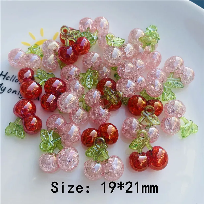 New style 50pcs/lot color print cartoon cherry shape acrylic beads diy jewerly earring/bracelet pendant accessory