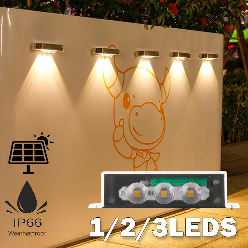 4PCS Outdoor Solar Wall Light Waterproof Warm White LED For Garden Yard Pathway Porch Corridor Home Exterior Lighting