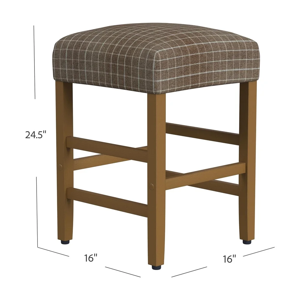 Backless Upholstered Counter Stool Indoor Square Classic Design Comfortable Cushion Kitchen Dining Room Seating Easy Assembly