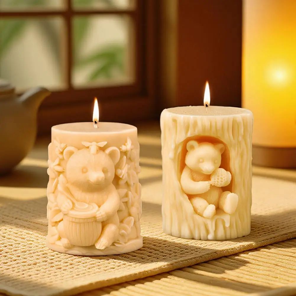 DIY Cute Honey Bear Cylindrical Candle Silicone Mold Embossed Koala Squirrel Aromatherapy Gypsum Doll Resin Desktop Decoration