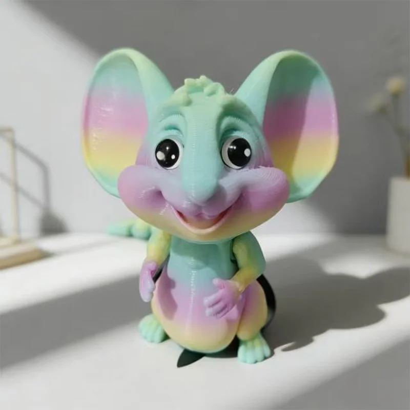 

Cute Rainbow Color Mouse Statue, 3D Printed Home Decor Ornament, Perfect Holiday Gift, Adorable Figurine for Bedroom Decoration