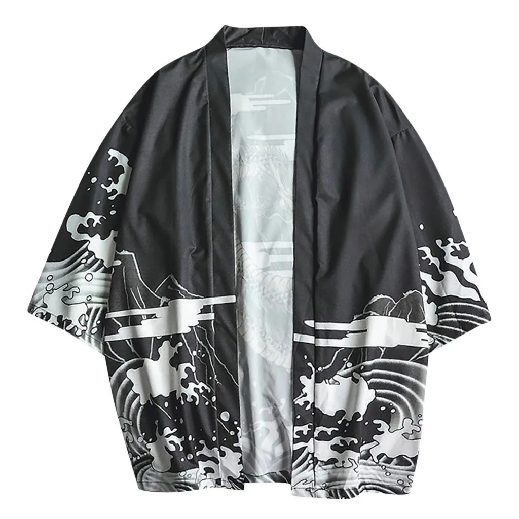 Dragon Print Kimono Shirts Japanese Haori Yukata Samurai Cardigan Men Blouse Oversize Loose Coat Kimono Cardigan Male Clothing