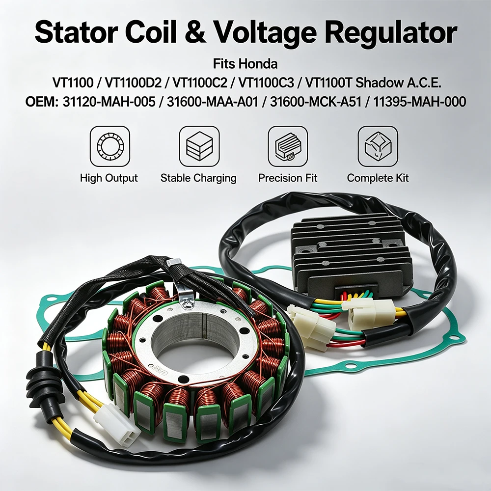 Stator Coil & Regulator Rectifier For Honda VT1100 VT1100D2 C2 C3 Shadow A.C.E Sabre Aero 31120-MAH-005 31600-MAA-A01