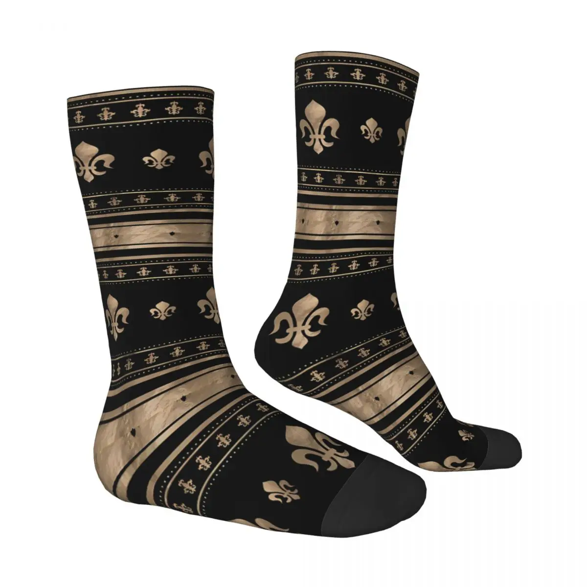 Luxury Ornament Black And Gold Fleur De Lis Hibiscus Flower Socks Travel 3D Print Boy Girls Mid-calf Sock