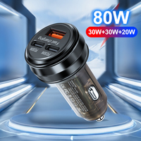 80W Fast Charger 3 Ports PD USB Car Charging Mobile Phone Type-C Adapter Quick Charger in Car for iPhone 14 15 Pro/Max Samsung