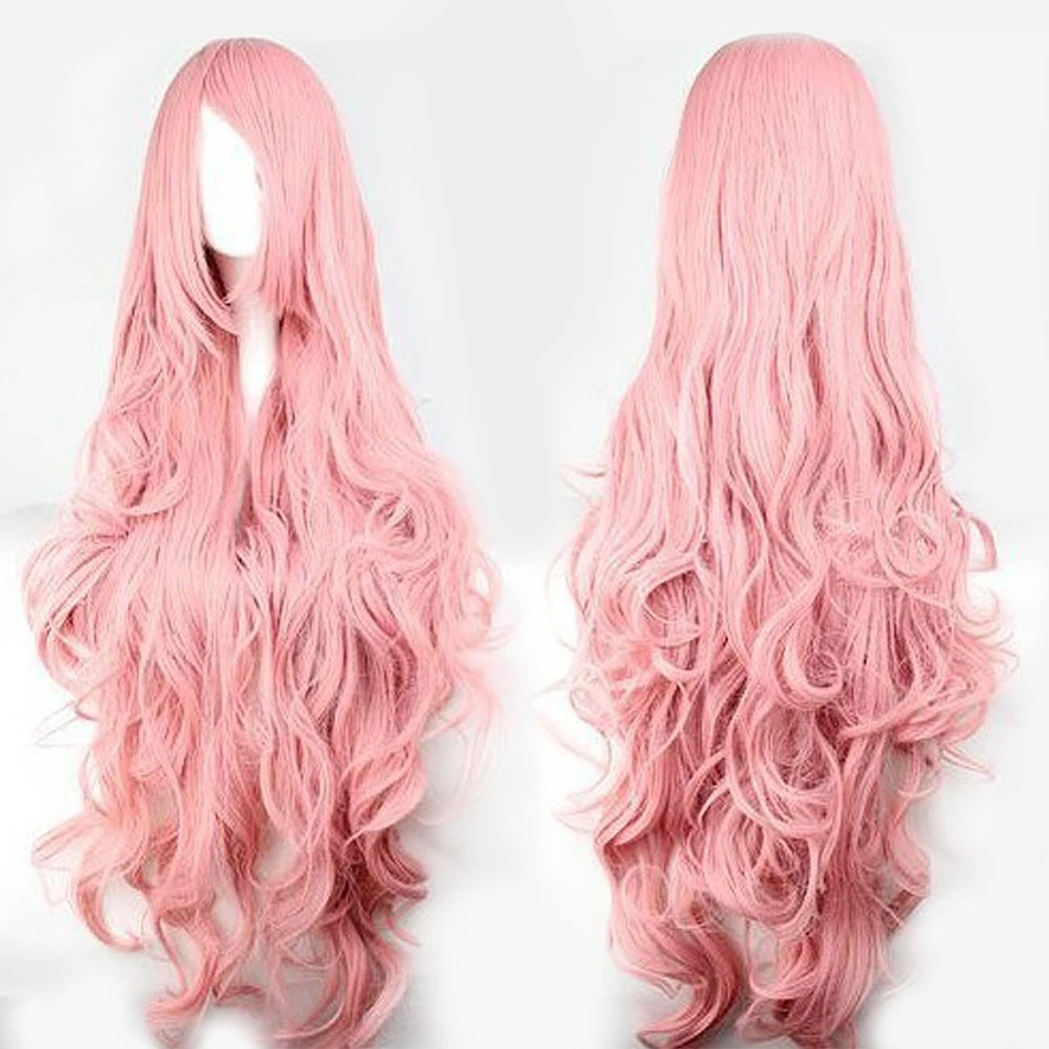 ผมสีชมพูสังเคราะห์ Wigs Air ปริมาณสูงอุณหภูมิผมนุ่มผ้าไหมจำนวนมากผมยาวลอนลอนผมวิกผมคอสเพลย์ lolita