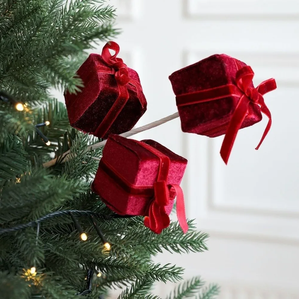 

45cm Christmas Gift Box Branches Realistic Flower Arrangement Christmas Velvet Stem Handmade Decorative Xmas Tree Ornaments