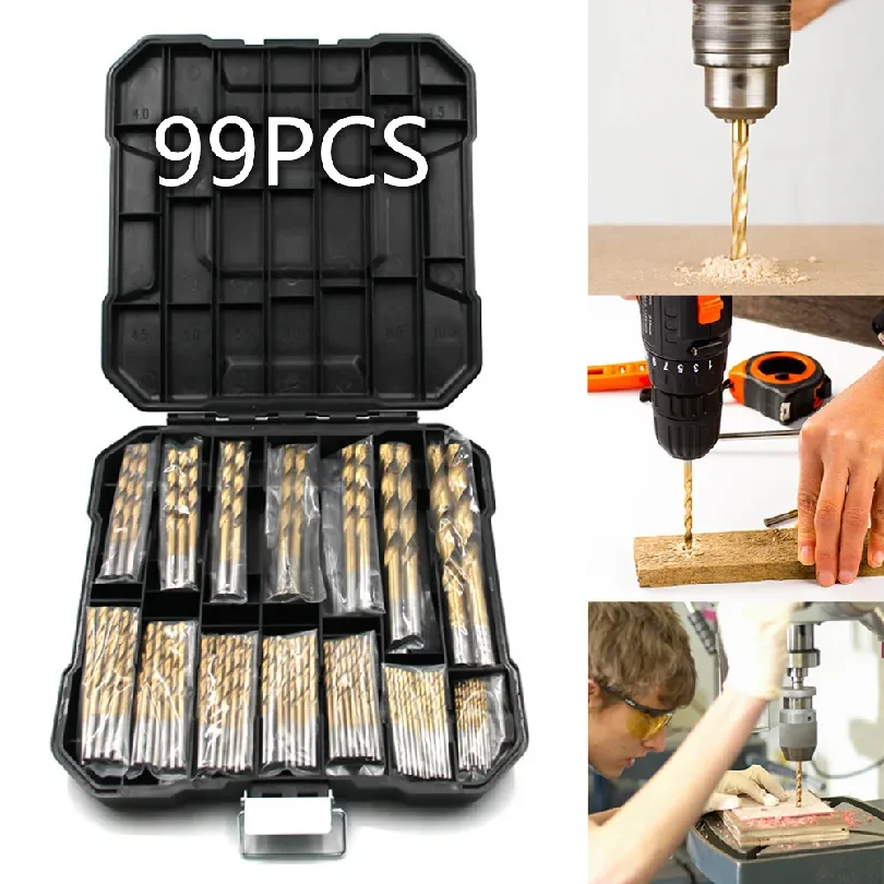 

99 Pcs1.5mm-10mm Titanium Drill Bit Set for Steel Wood Plastic, Metal Copper Aluminum Alloy with Storage Case