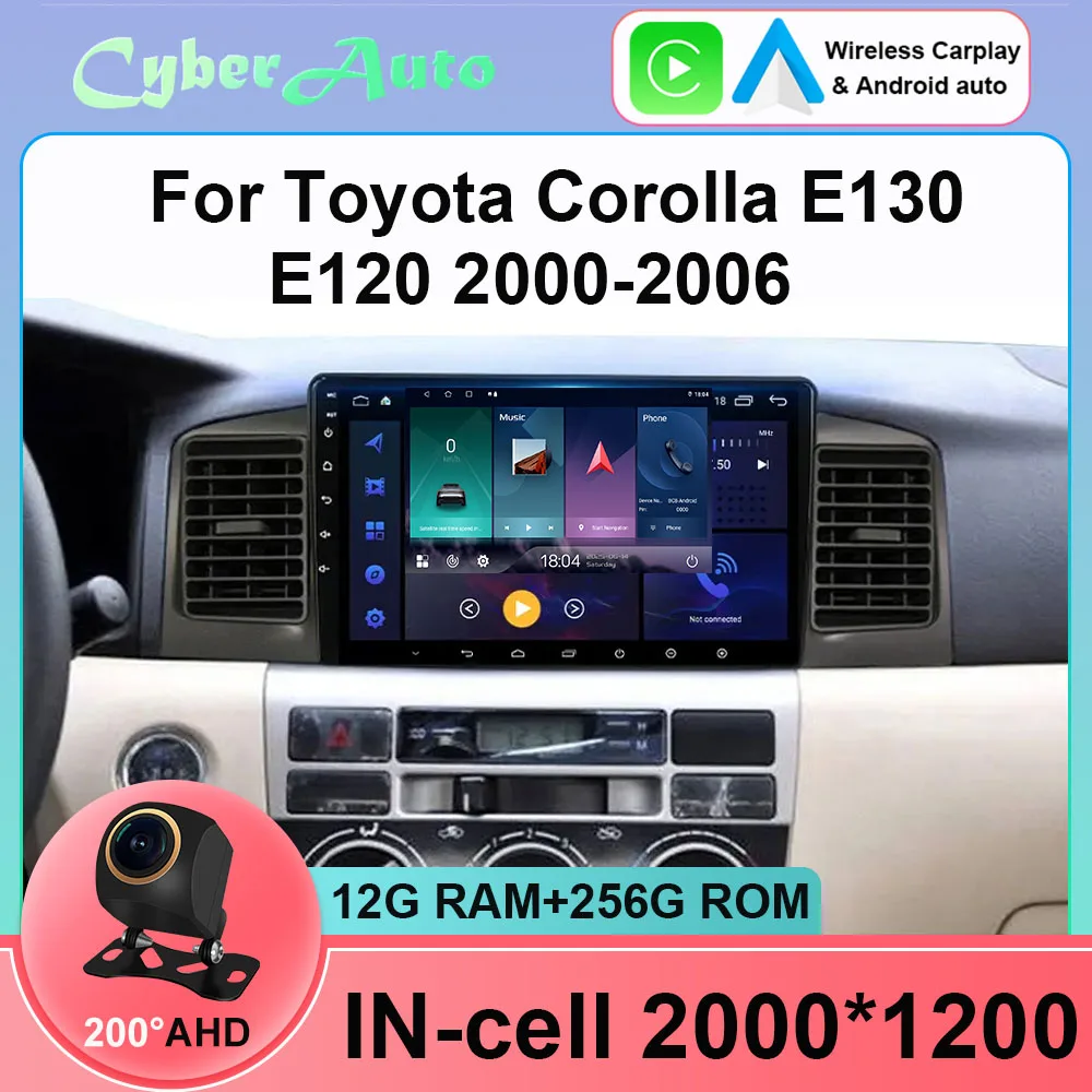  Android 15 For Toyota Corolla E130 E120 2000-2006 Car Radio Multimedia Player Navigation GPS wireless Carplay 2din Stereo DVD