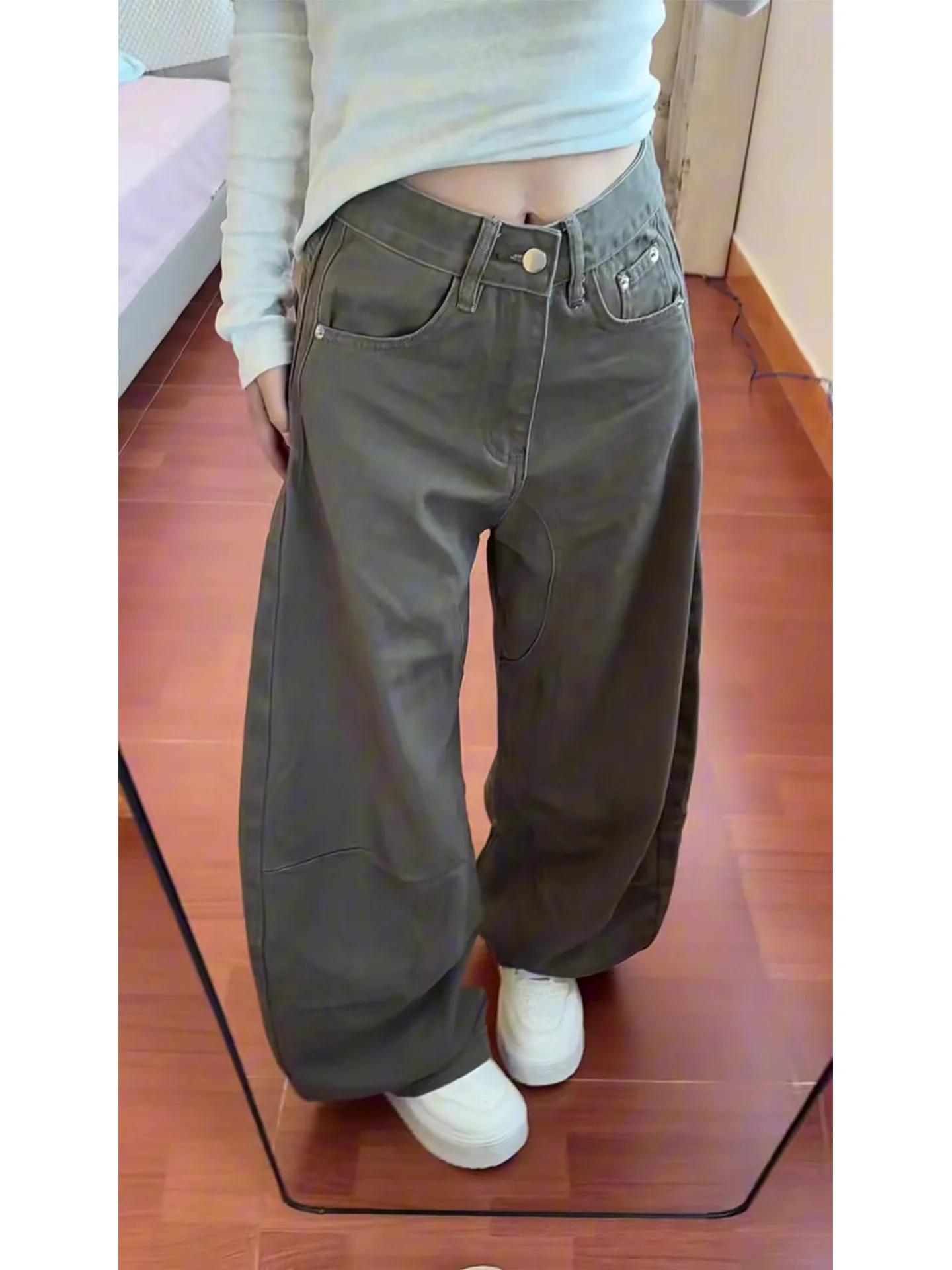 High Waist Wide Leg Denim Jeans Women's Loose Fit Bootcut Jeans Fall Winter Casual High Waist Bell Bot Jeans