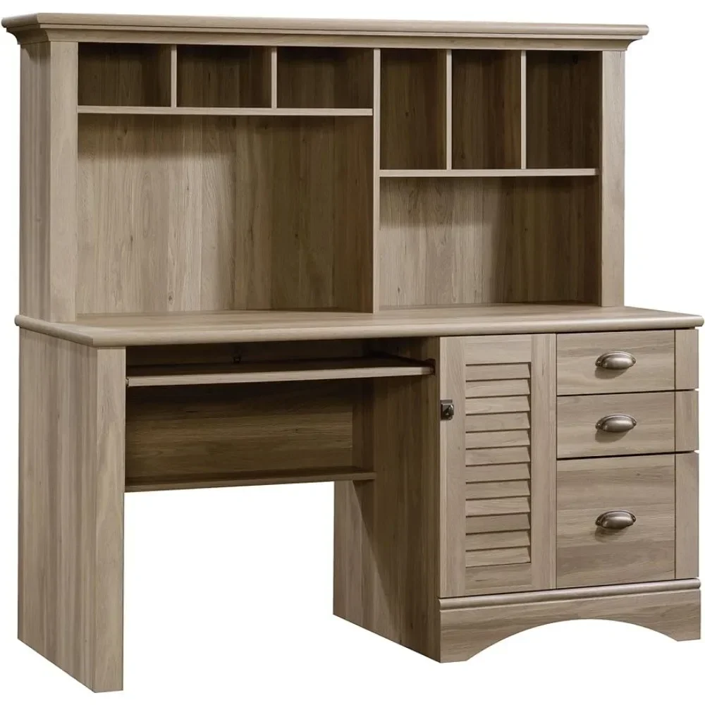 

Sauder Harbor View Computer Desk with Hutch, Salt Oak finish