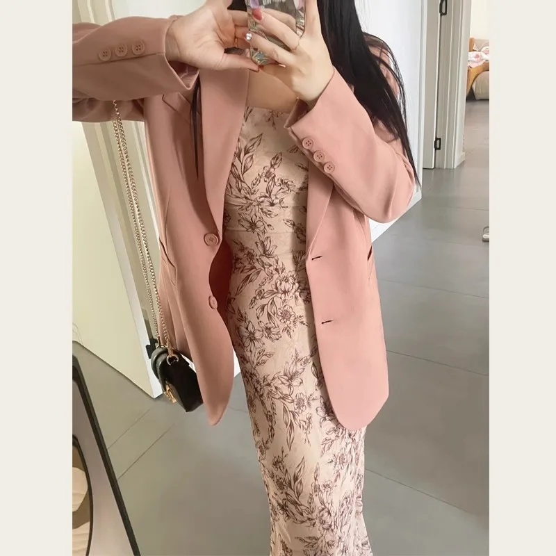 ロングブレザー女性春のファッション高品質韓国ダブルブレストストライプオフィスレディスーツスリムフィットアウターヴィンテージシック