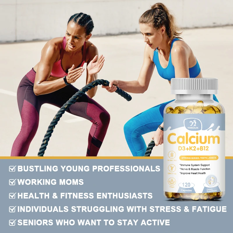 4 in1 Calcium Supplements - Calcium 600mg with Vitamin D3 K2 B12 5000 IU Supplement for Heart, Bone & Body Defenses