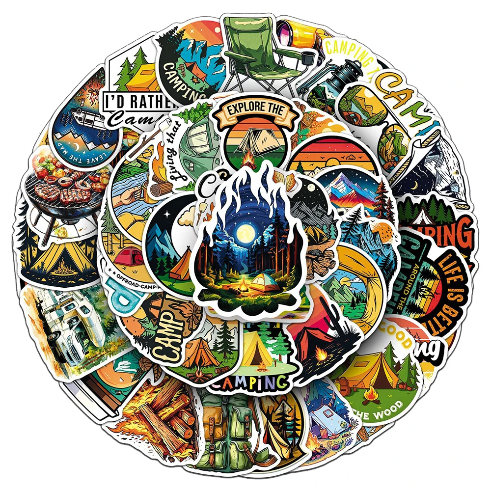 10/30/50pcs Cartoon Outdoor Forest Camping Stickers Funny Graffiti Decals DIY Motorcycle Phone Scrapbook Cool Decoration Sticker