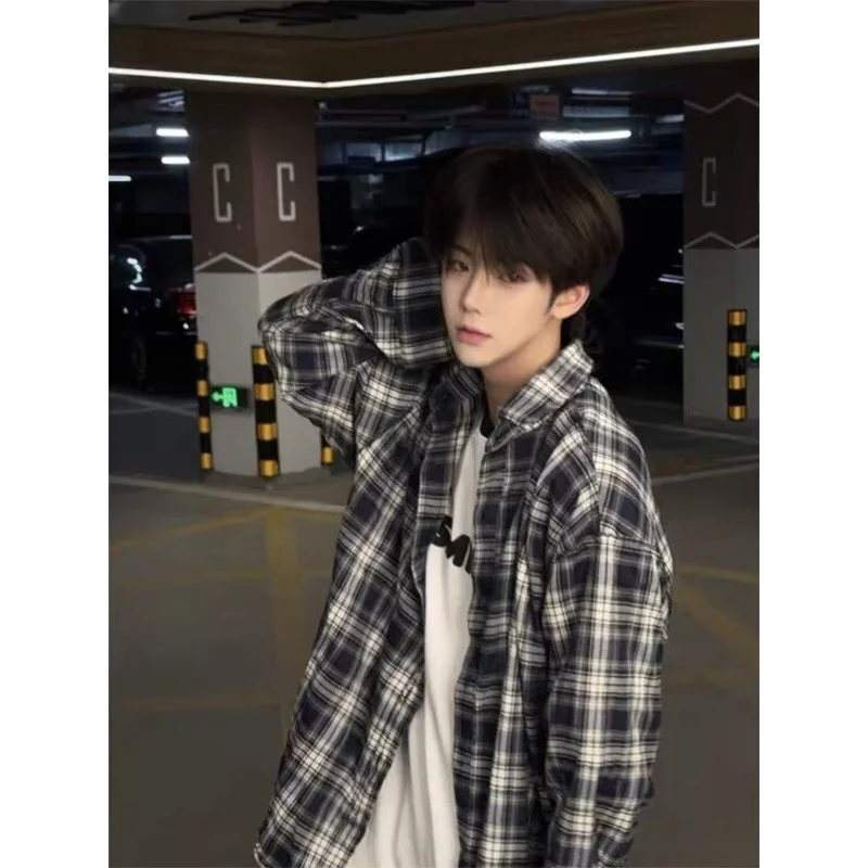 American Retro Plaid Shirt Men's Long Sleeve High Street Style Youthful Versatile Outerwear Autumn 2026 Trendy Casual Shirt