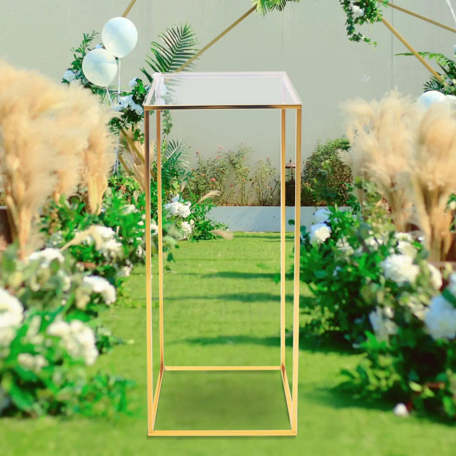 Gold Wedding Flower Stand Flower Vase Pillar Wedding Party Decor Balloon Display Rack Flower Holder Metal Rack W/ Acrylic Board