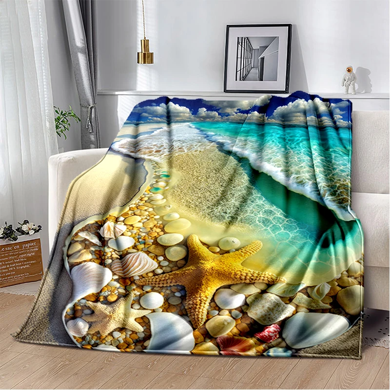 

3D Starfish Beach Shell Sea Star Sand Blanket,Soft Throw Blanket for Home Bedroom Bed Sofa Picnic Travel Office Cover Kids Gift