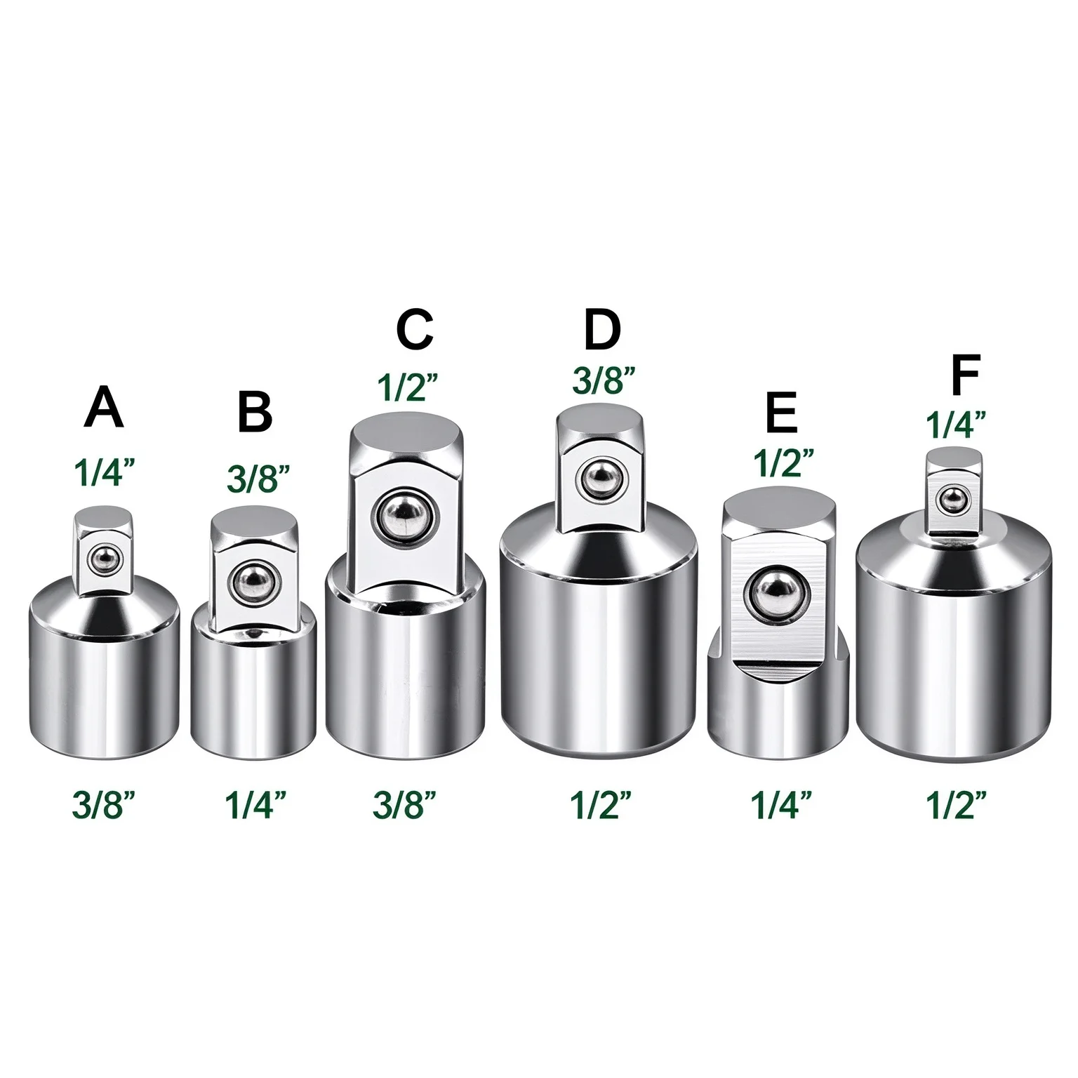 6Pcs Socket Interchangeable Adapter 1/4