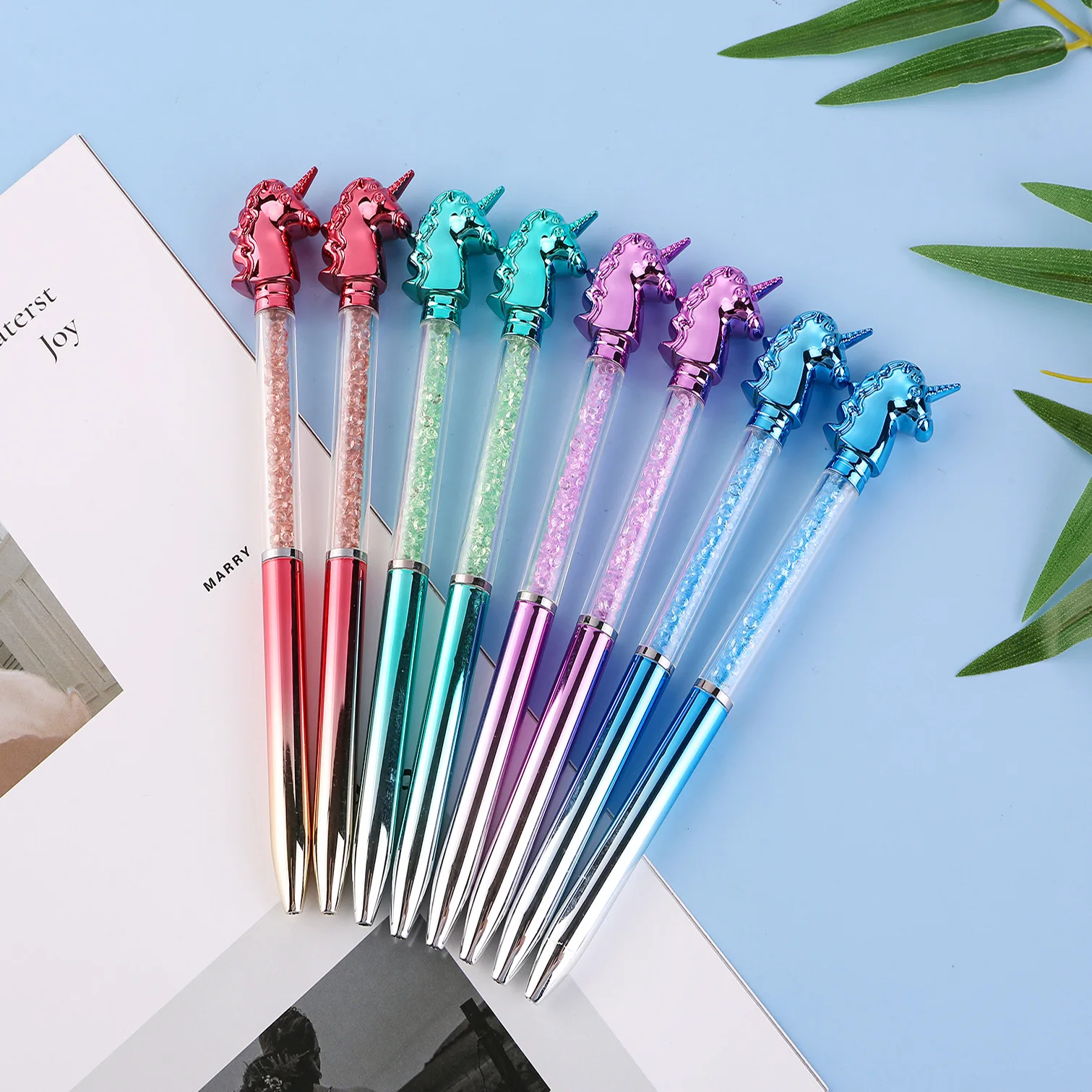 10Pcs/Lot Kawaii Unicorn Ballpoint Pen 0.7mm Blue Ink Creative Metal Imitation Crystal Signature Pens School Office Stationery