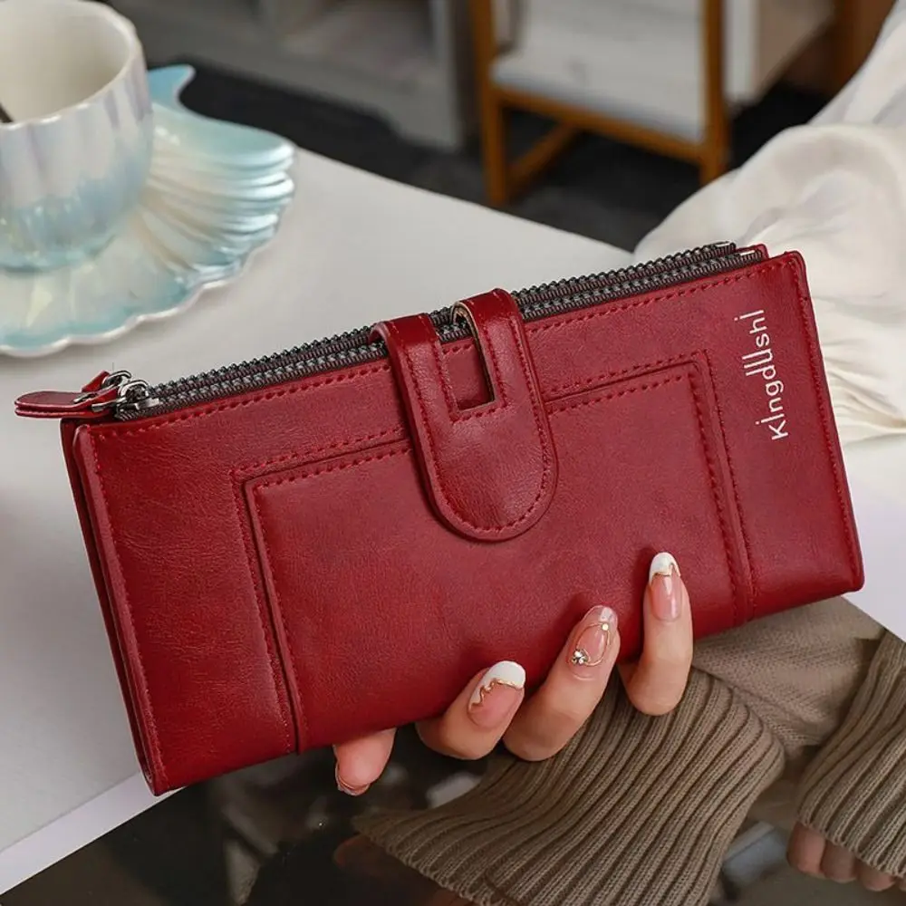 

Fashion Korean Style Biofold Long Wallet PU Leather Solid Color Large Capacity Wallet Vintage Multi Card Solt Clutch Bag Unisex