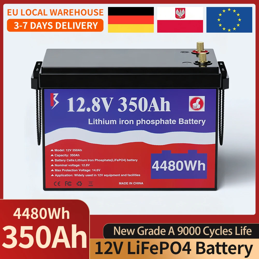 12V 350Ah 200Ah 150Ah LiFePO4 Lithium IJzerfosfaat Batterij 9000 Cycli Ingebouwde BMS Voor het Vervangen van de Meeste Noodstroomvoorzieningen Thuisenergieopslag EU Voorraad BELASTINGSVRIJ