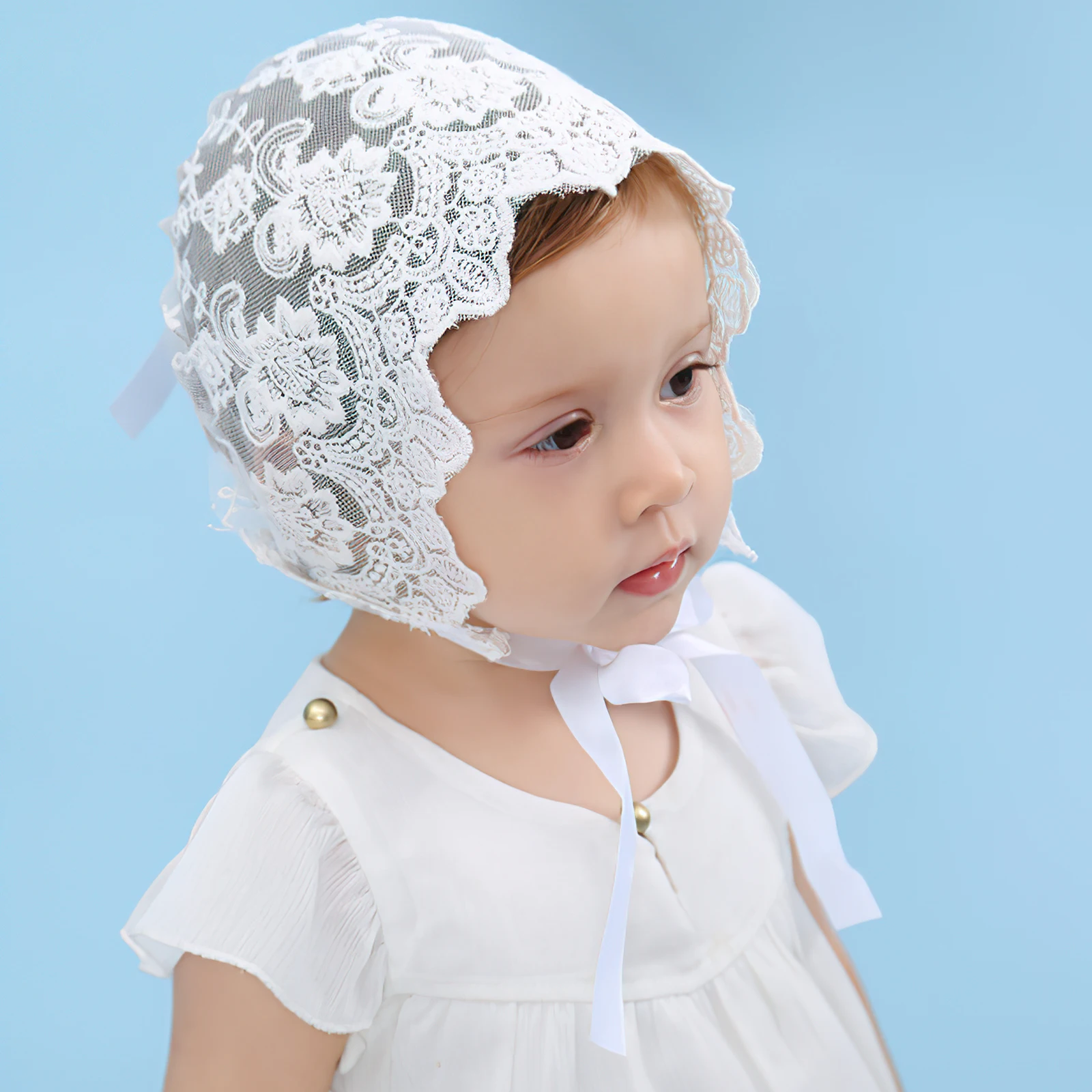 

Adorable Lace Cotton Hat Floral Adjustable Air Permeable Spring Summer Toddler Infant Girl Photo Prop White
