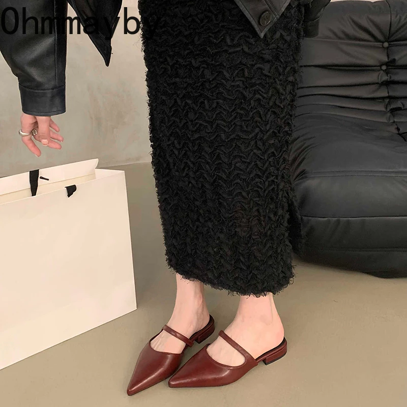 Spring Summer Pointed Toe Women Muels Slippers Fashion Shallow Party Dress Ladies Flats Slides Shoes view 4