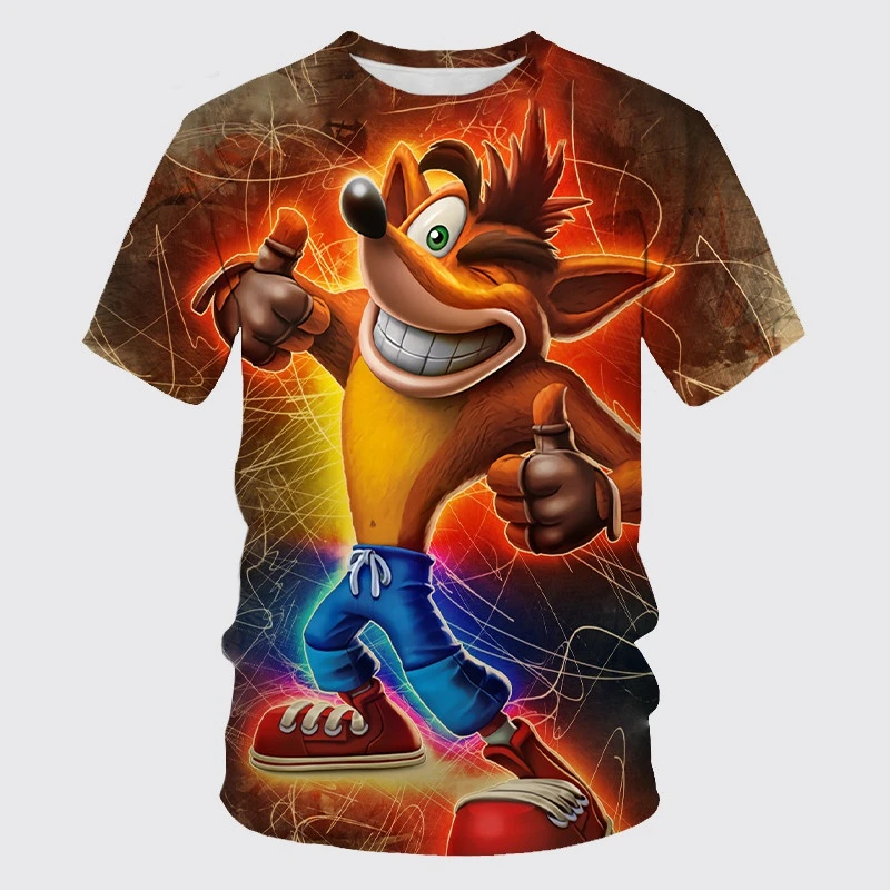 Crash Bandicoot nadruk 3D dla dzieci letnia moda na co dzień gra koszulka Top kreskówka dla dzieci z okrągłym dekoltem koszulka z krótkim rękawem