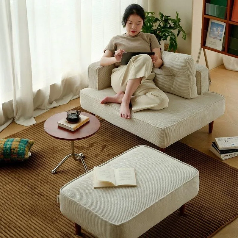 Cream style fabric sofa, small apartment living room removable and washable corner module combination reading sofa
