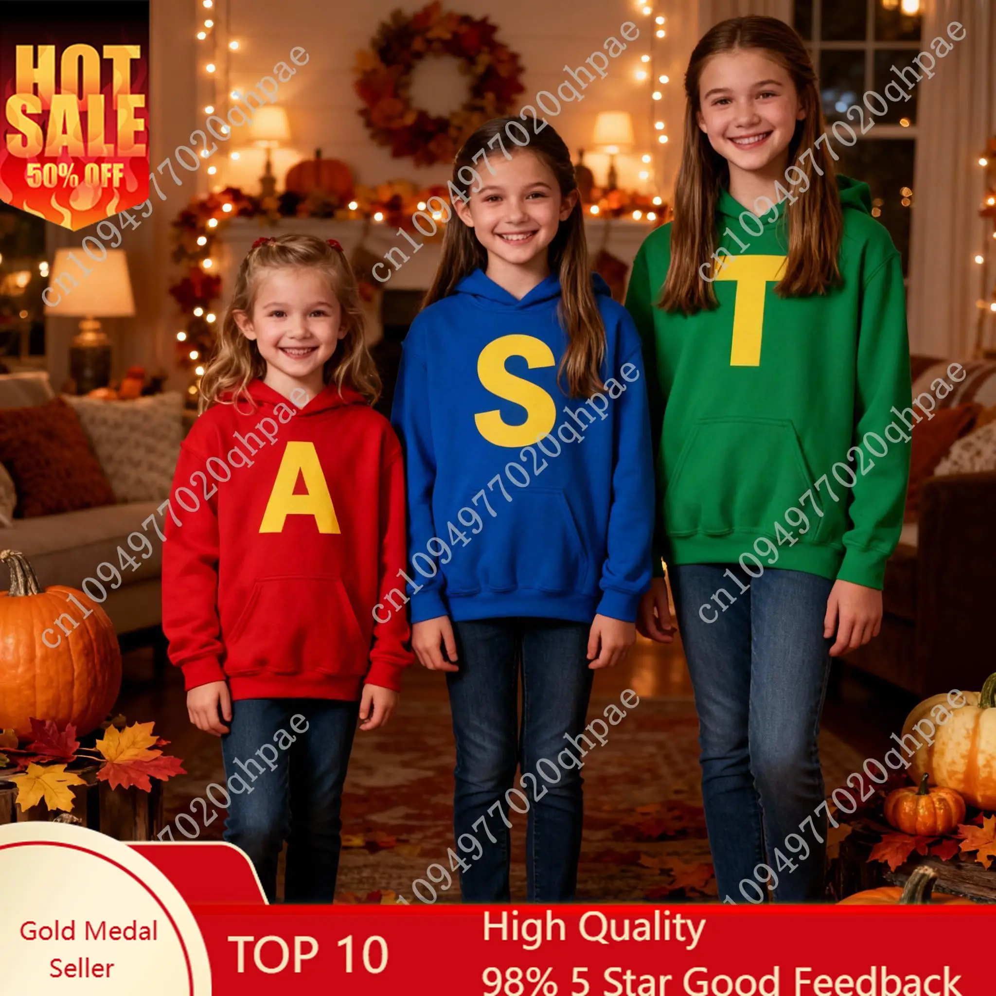 

New Kids Hooded Sweatshirt | Alvin Chipmunks ATS Letter Print | Warm Autumn Winter Top, Must-have for Thanksgiving