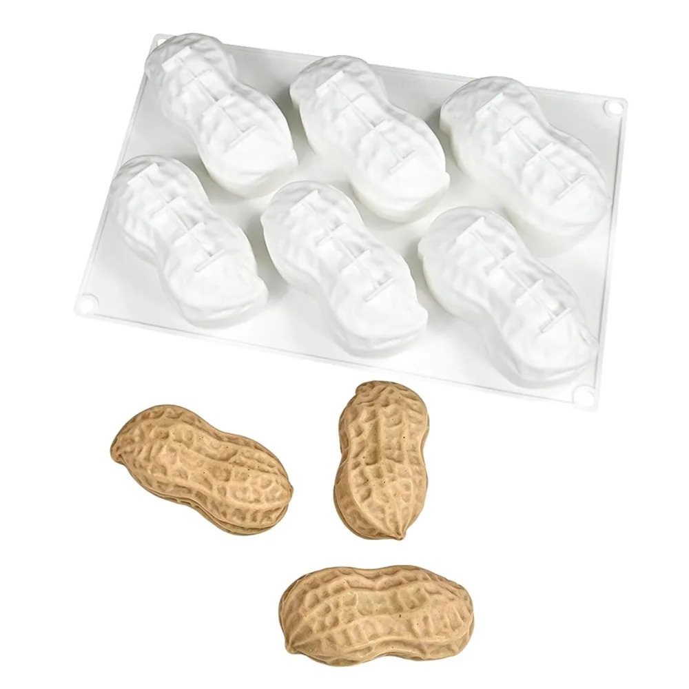 Peanut Shape 6-Cell Peanuts Silicone Cake Mold Food Grade BPA Free Gum Paste Mold Easy Release Dishwasher Safe Fondant Mold
