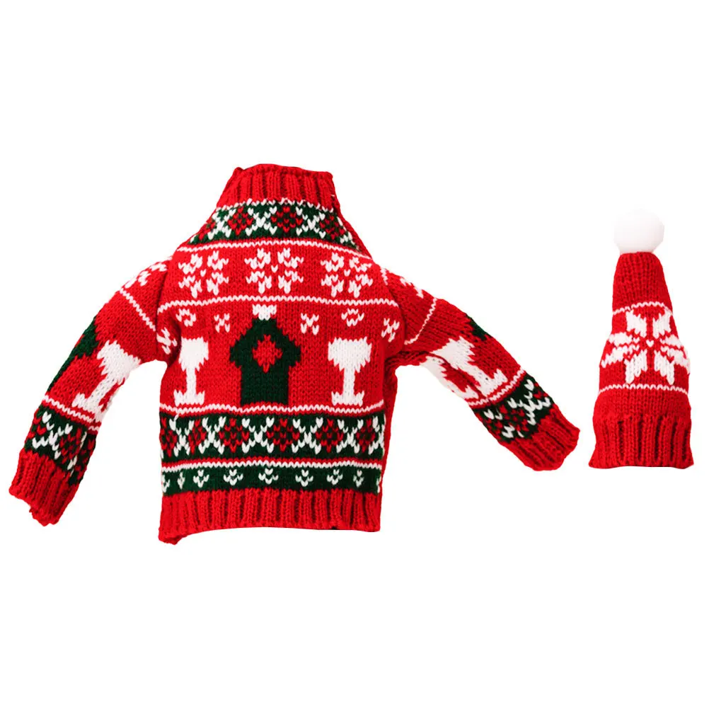 

1Set Wine Bottle Cover Festive Knit Clothes for Christmas Decoration Party Wine Supply Reusable Bottle Sleeve Lovely Holiday