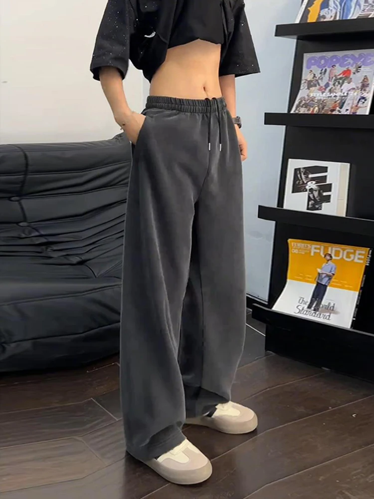 

American Sle Vintage Faded Wide Leg Knife Men's Sweatpants Spring Autumn Straight Cut Casual Long Trousers