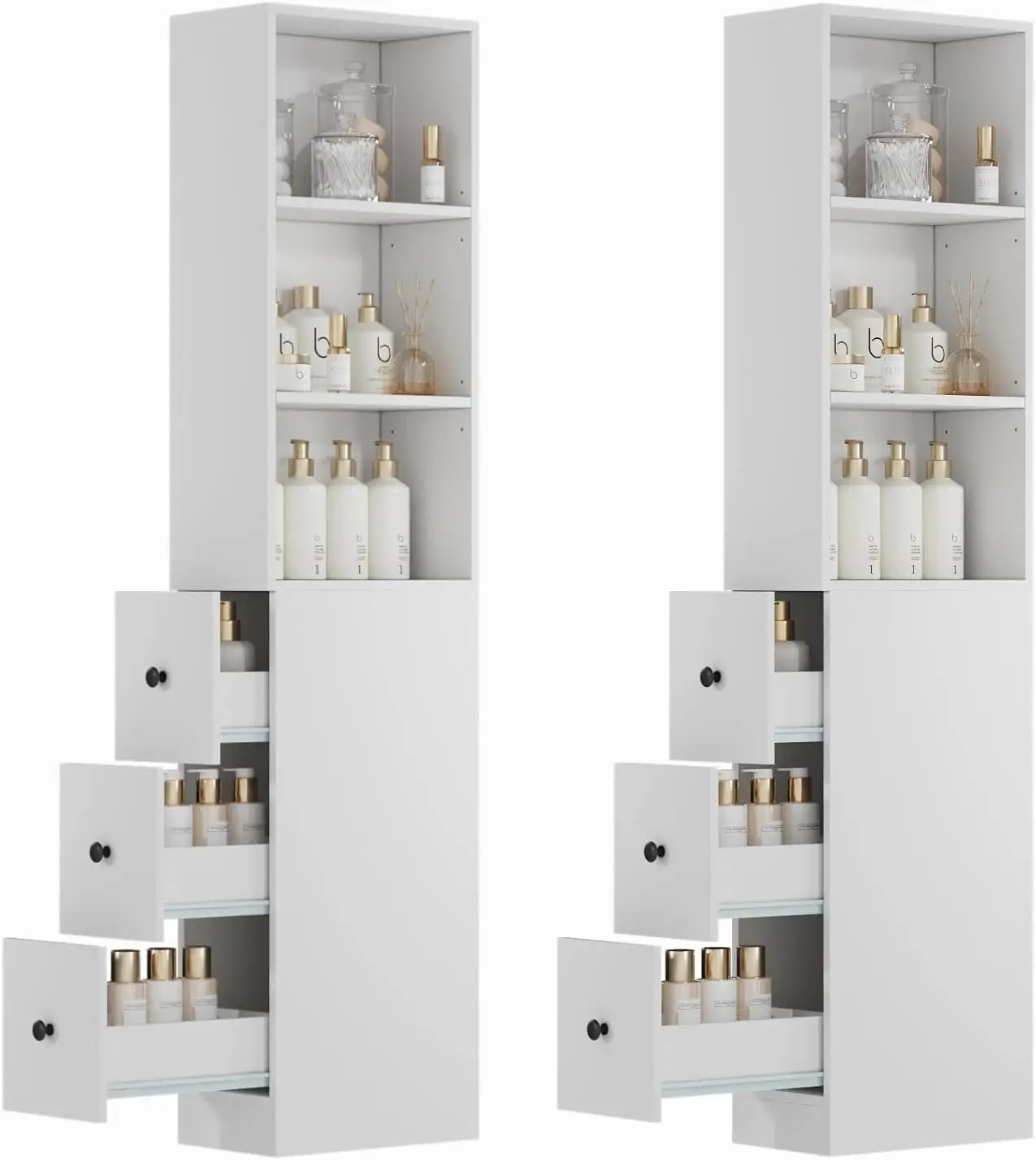 

Storage Cabinet Tall Narrow Bathroom Organizer Set of 2 with 3-Level Adjustable Shelves Slim Free Standing Space Saver