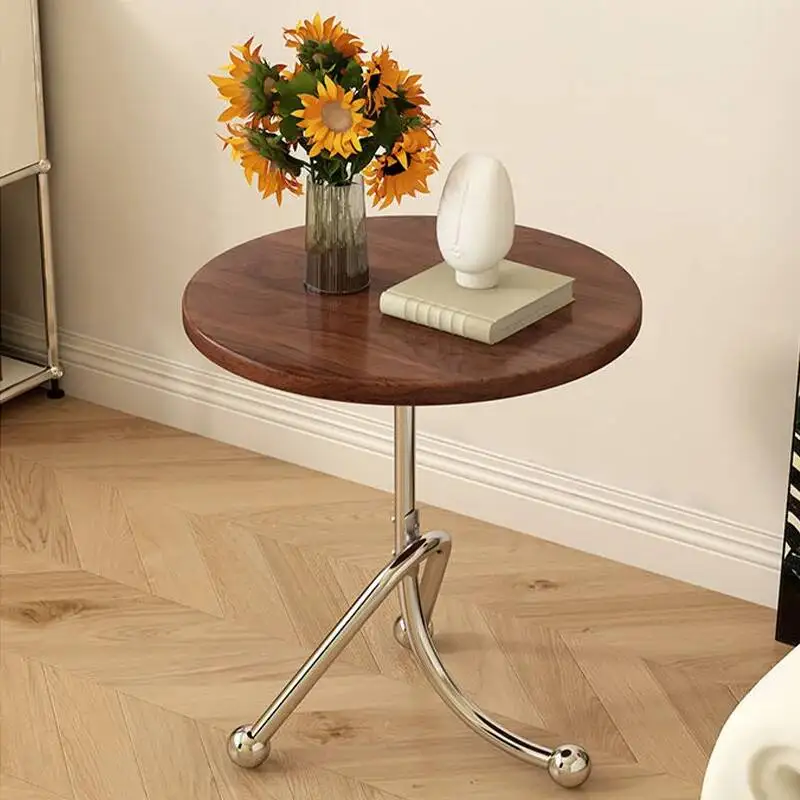 

Элегантный деревянный приставной столик для гостиной, современный журнальный столик с ножками из нержавеющей стали, прочный маленький круглый приставной столик для кафе и балкона