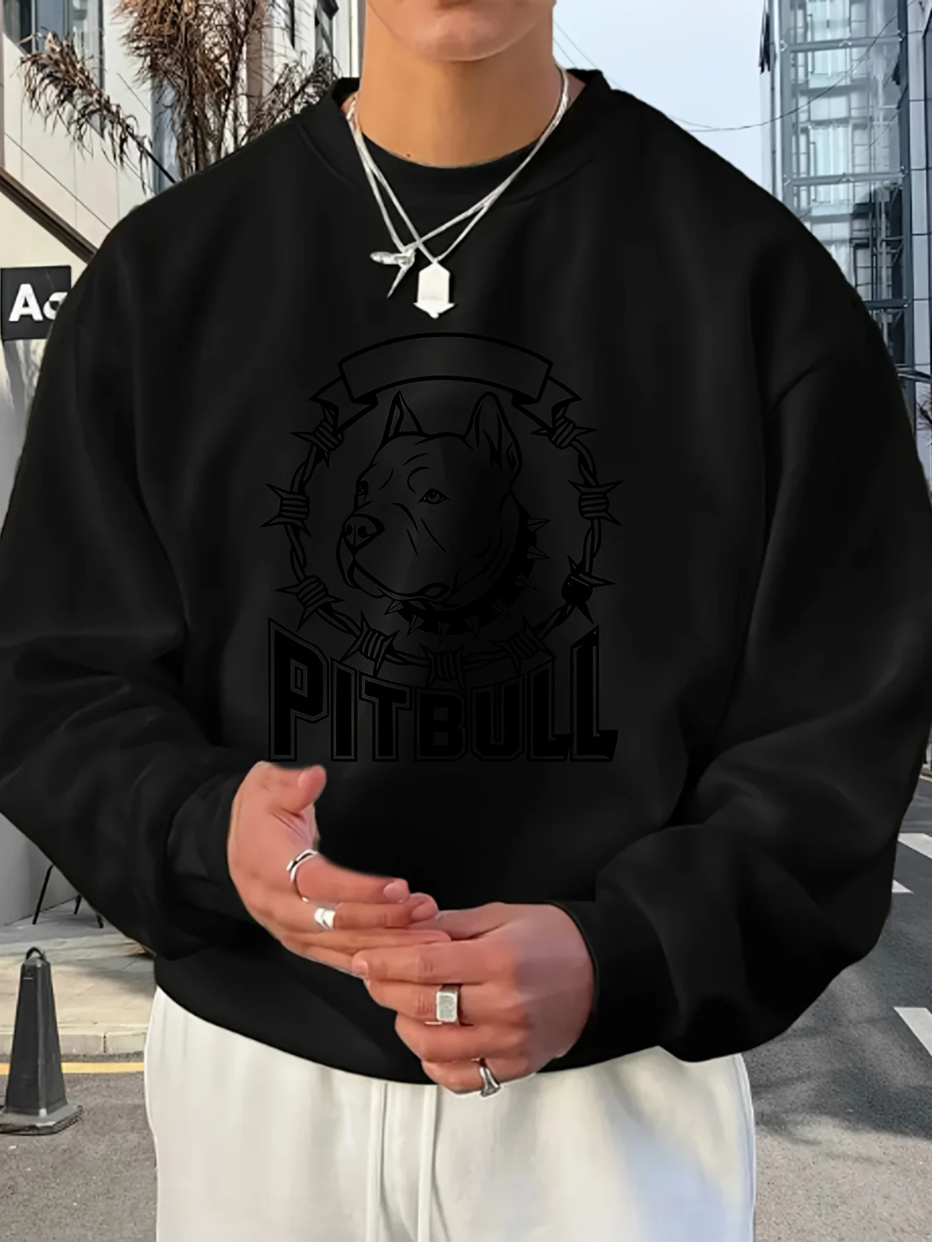 

Мужская толстовка без капюшона большого размера с рисунком PITBuLL — уличная одежда с принтом собаки Pitbull, свободный пуловер с круглым вырезом