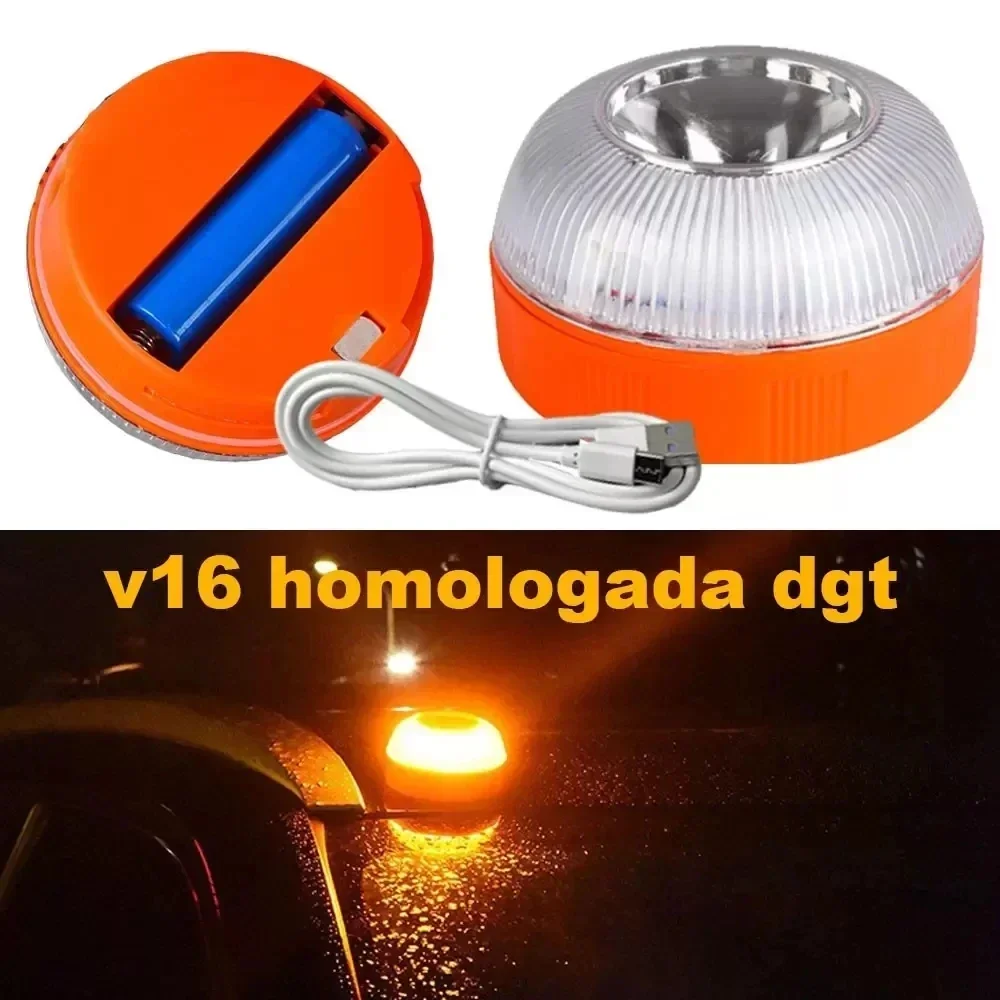 USB Rechargeable Car Emergency Beacon Light V16 Magnetic Induction Strobe Flashing Warning Light Help Flash Safety Signal Lamp