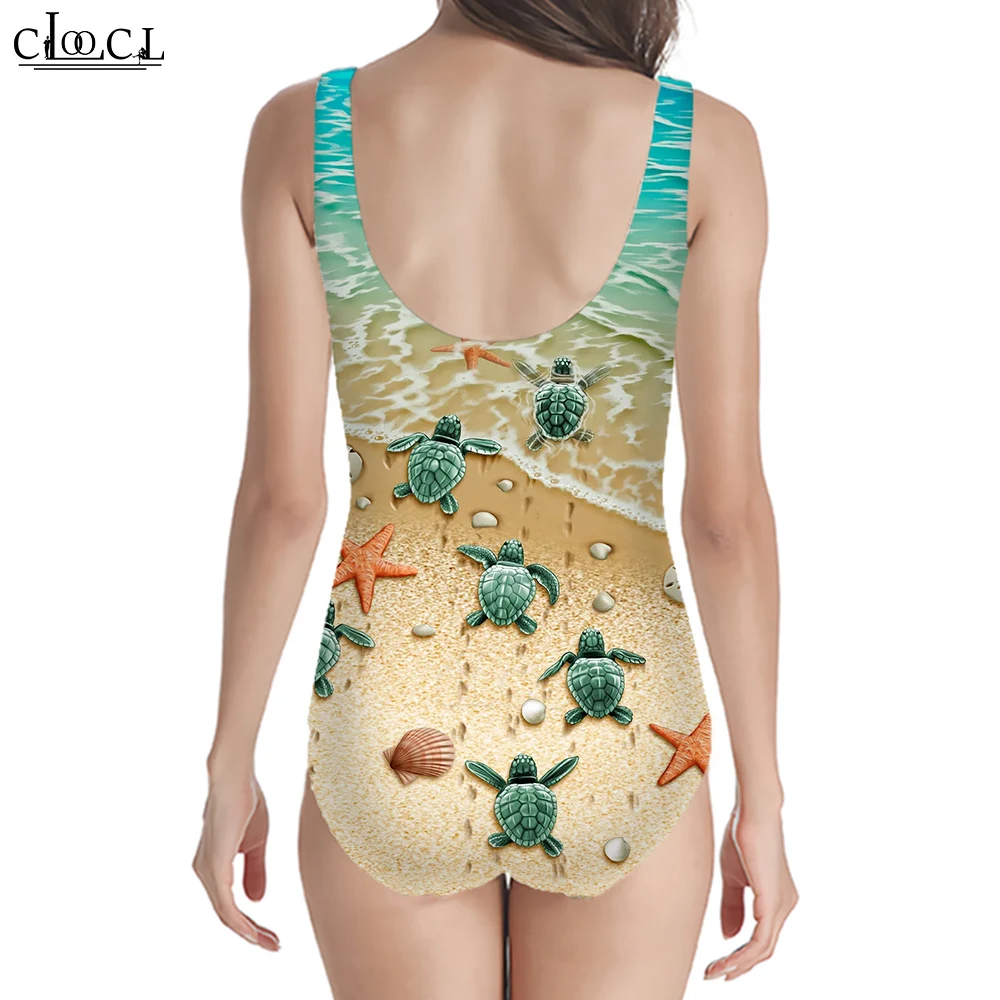 CLOOCL Fashion Ladies Sleeveless Swimsuit Sea Turtle 3D Printed One-Piece Swimwear Summer Cool Women Bathing Suit Beach Swimwear