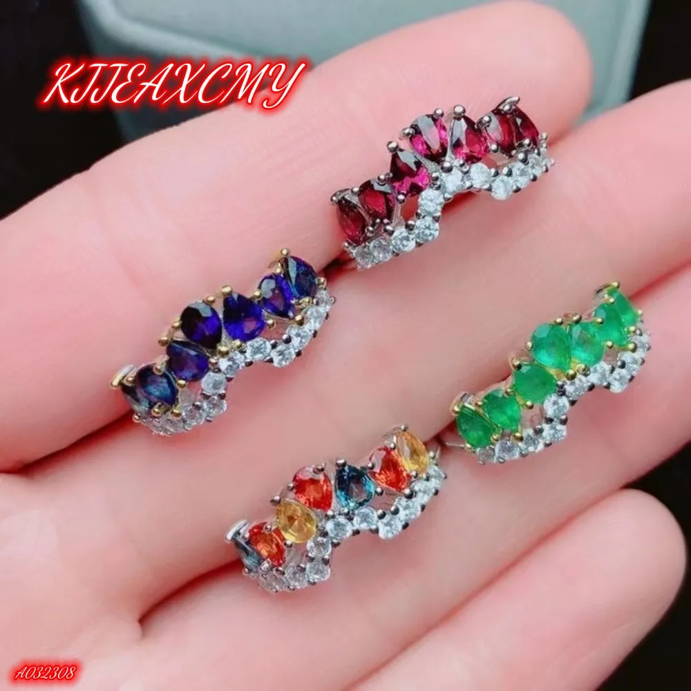 

KJJEAXCMY Brand Jewelry 925 Sterling Silver Inlaid Natural Emerald Garnet Sapphire Women's Ring