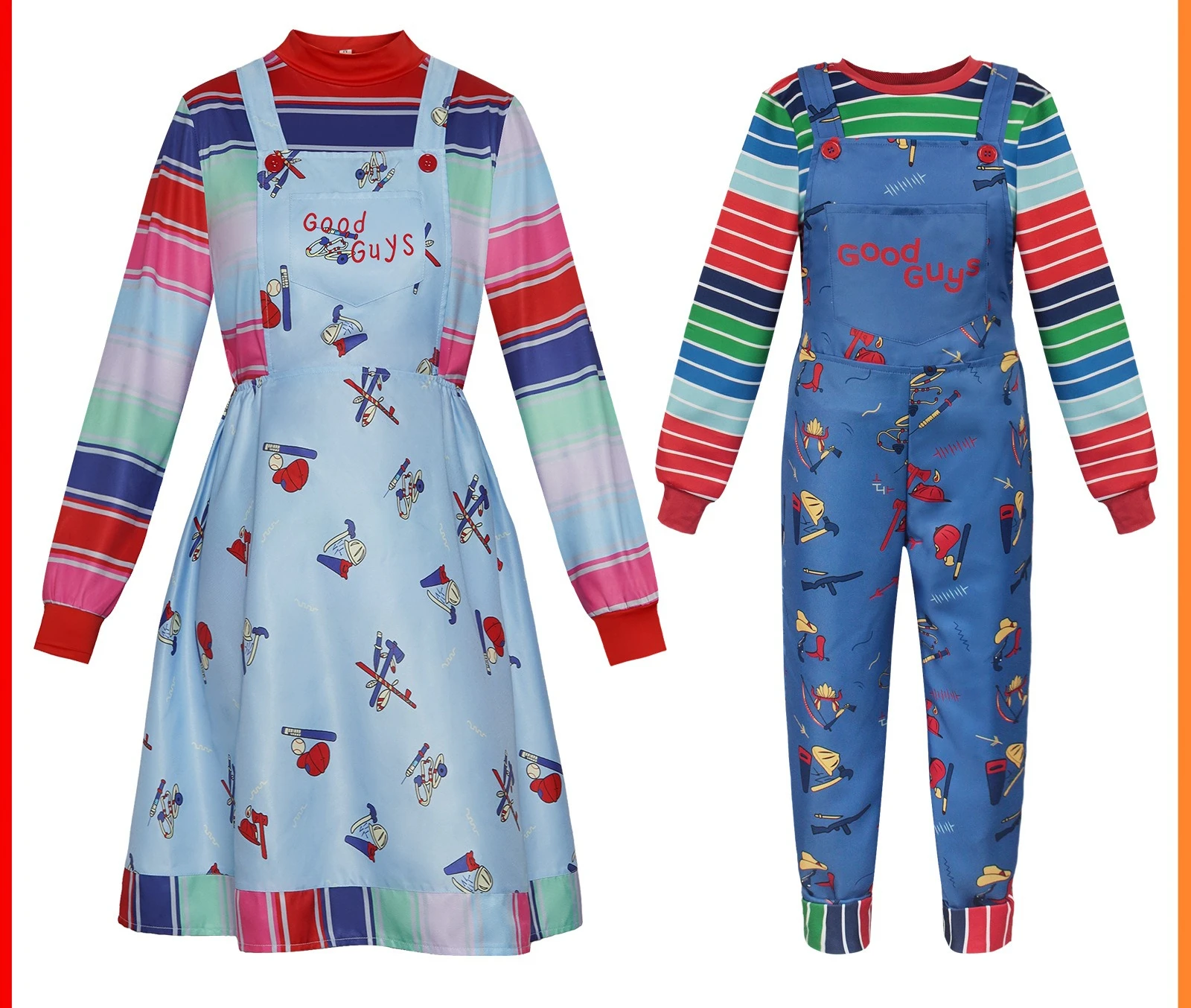 

Movie Chucky Halloween Cosplay Costume Dress Top Overall Pants Suit Uniform Theme Party Roleplay Performance Outfit Adult Kid